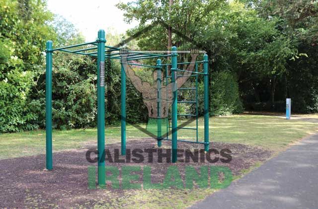 Calisthenics equipment at Albert College Park in Dublin, designed for outdoor bodyweight training and functional fitness