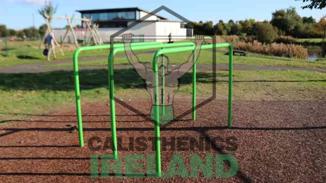 Outdoor dip bar station at Ballycragh Park in Dublin for triceps, chest, and upper body exercises