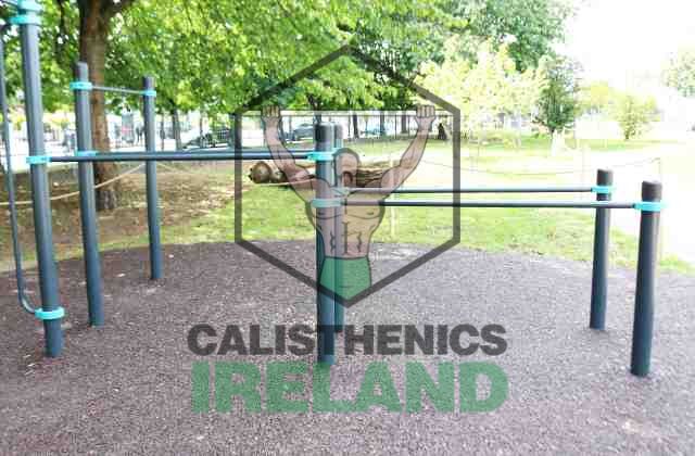 Outdoor dip bars at Ballyfermot Park public fitness space in Dublin. Perfect for calisthenics training