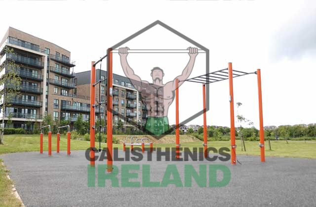 Outdoor exercise and fitness equipment at Belmayne in Dublin, designed for calisthenics and bodyweight training in a public park