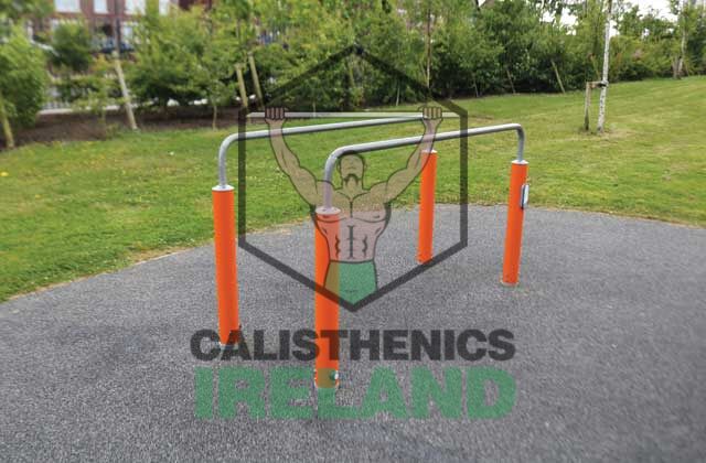 Street workout dip bars at Belmayne in Dublin, part of the outdoor calisthenics setup for bodyweight strength training