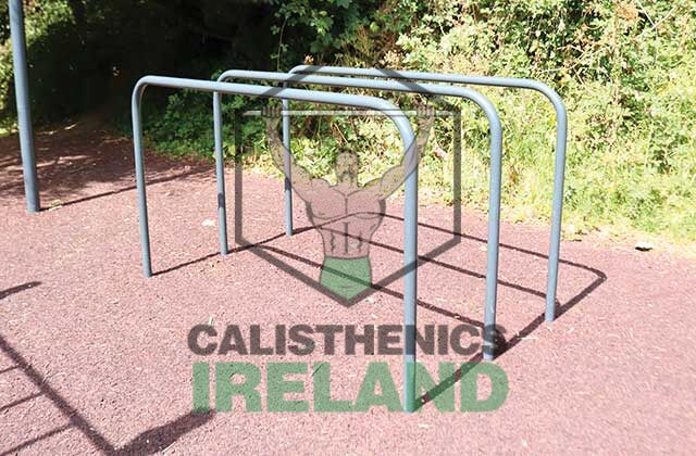 Bodyweight outdoor gym setup at Cork Great in Bray, Dublin, featuring calisthenics equipment for strength and mobility training