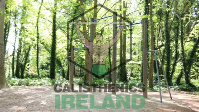 Public outdoor exercise equipment at Cabinteely Park in South Dublin, designed for bodyweight workouts and functional fitness training
