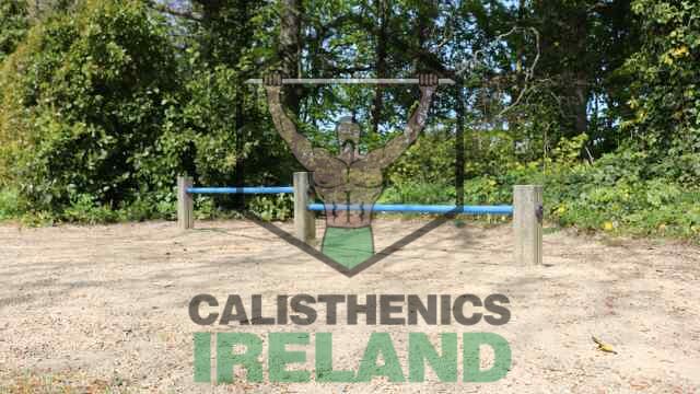 Street workout training equipment at Cabinteely Park in South Dublin, featuring pull-ups bars, push up bar, and dip bars