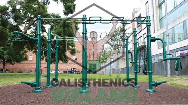 Calisthenics park in Dublin city centre with outdoor gym equipment for bodyweight training and functional workouts