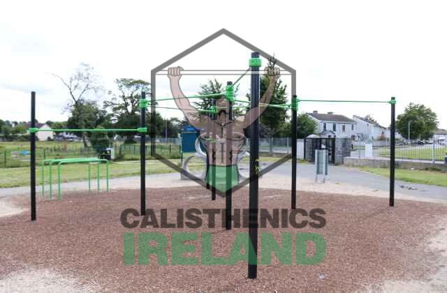 Calisthenics park at Collinstown Park in Dublin featuring outdoor exercise equipment