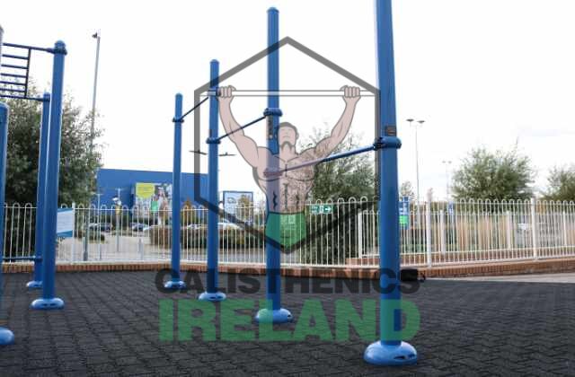 Pull-up bar structure at the Decathlons' public outdoor gym in Dublin designed for strength and conditioning
