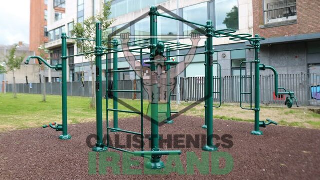 Outdoor exercise equipment in Liberty Park, Dublin city - central calisthenics park for bodyweight workouts and strength training