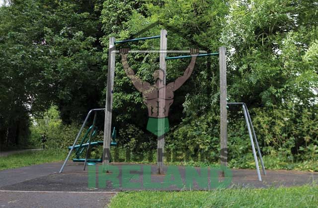 Calisthenics area at Father Collins Park in North Dublin, featuring outdoor workout bars for strength and mobility training
