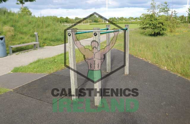 Exercise area at Father Collins Park in Dublin, featuring outdoor calisthenics equipment for public bodyweight workouts