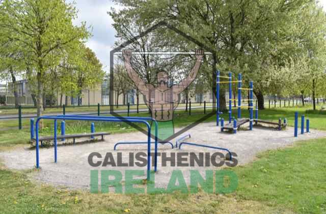 Calisthenics park at Gaels Drumfinn Park in Ballyfermot, equipped for bodyweight exercises, strength training, and functional fitness workouts