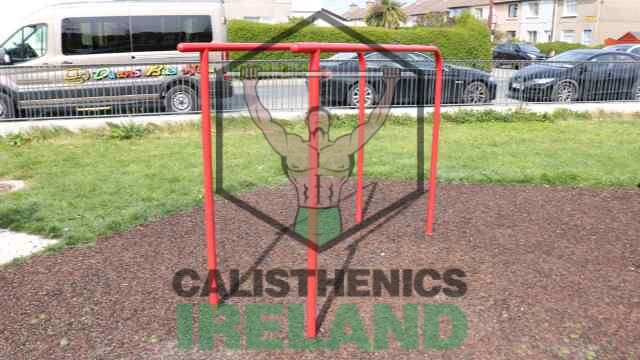Outdoor gym setup in in Dun Laoghaire, Dublin featuring pull-up bars and calisthenics equipment