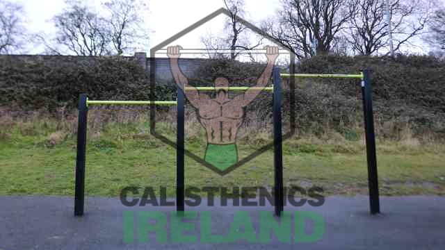 Calisthenics training area at Liffey Valley Park in Dublin City Centre, featuring bars and equipment for bodyweight exercises
