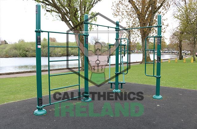 Street workout area at The Lough Park in Cork, with outdoor fitness equipment for calisthenics and bodyweight training