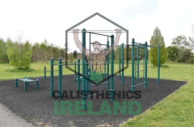 Calisthenics training area at Millennium Park in Dublin with multiple outdoor exercise stations