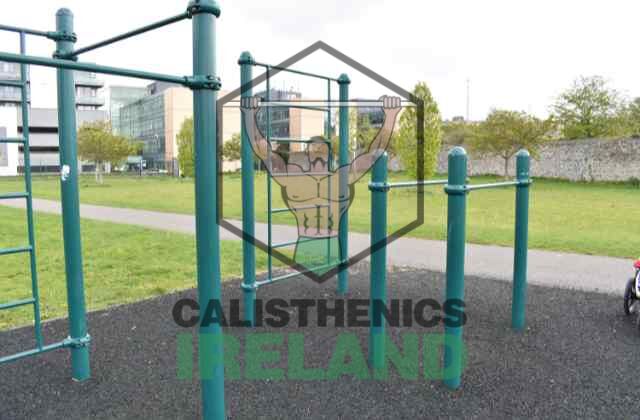 Public fitness space at Millennium Park in Dublin with outdoor workout and calisthenics equipment