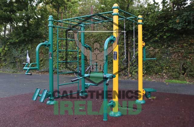 Calisthenics park at Mountjoy Square in Dublin, featuring outdoor fitness equipment for bodyweight and functional training