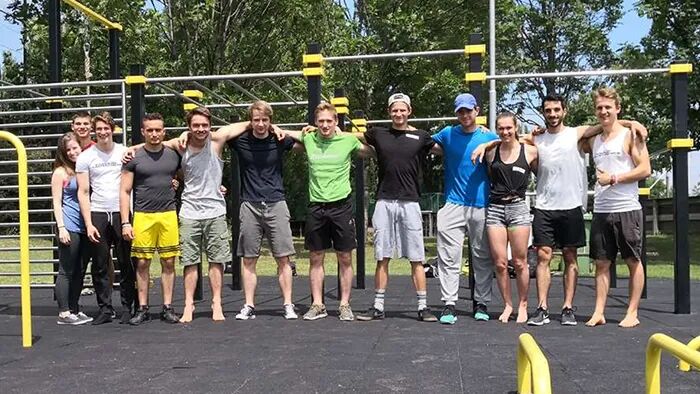 Client receiving one-on-one personal training in Dublin, focused on outdoor calisthenics and bodyweight workouts