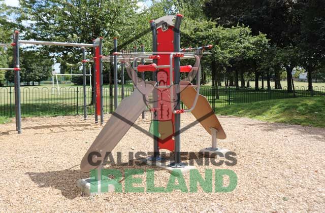 Fitness training workout area at Ringsend in Dublin, equipped with outdoor calisthenics equipment for strength and mobility exercises