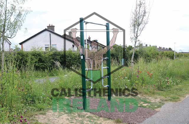 Outdoor exercise equipment at Royal Canal Greenway in Dublin, designed for calisthenics and bodyweight training along the canal path