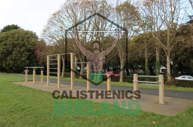 Street workout area at St. Anne’s Park in Dublin, featuring outdoor fitness rigs and training space