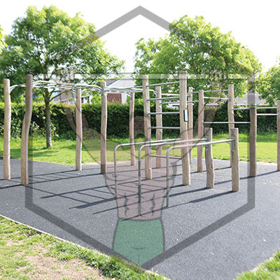 Calisthenics park equipment at The Gallops in Dublin, featuring outdoor pull up bars and dip bars for bodyweight strength and mobility training