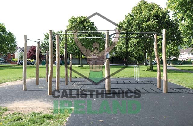 Street workout area at The Gallops in South Dublin, equipped with pull-up bars and functional calisthenics equipment for outdoor training