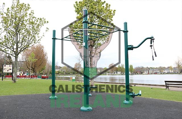 Monkey bar structure at The Lough Park in Cork, part of the outdoor calisthenics and street workout area