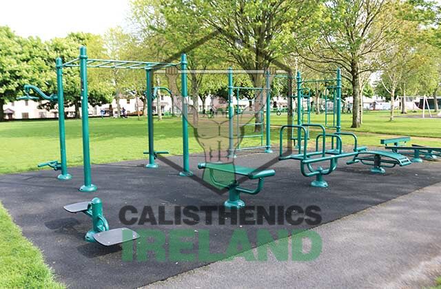 Bodyweight training equipment setup at Tory Top Park, including bars and frames for outdoor calisthenics exercises