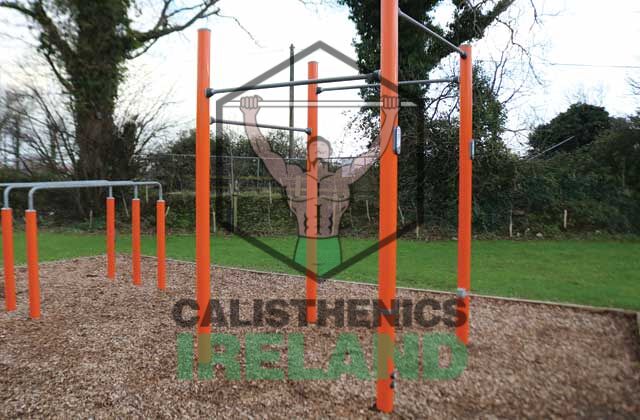 Calisthenics area at Tully Park in Cherrywood, Dublin, featuring outdoor workout equipment for bodyweight training