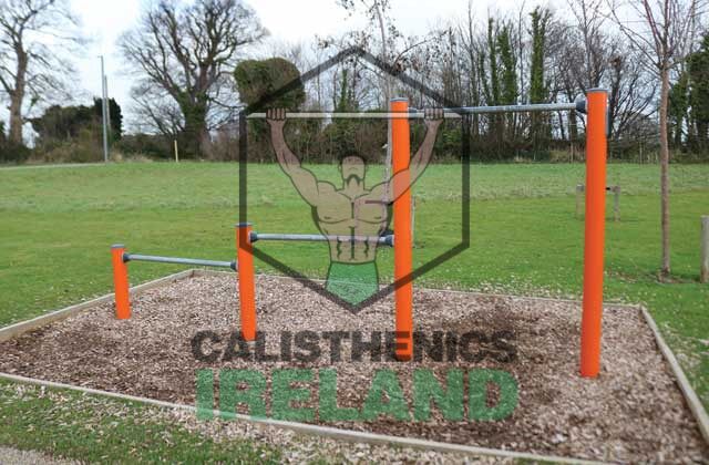 Pull-up bars of different heights in Tully Park, Dublin - outdoor fitness equipment for calisthenics and strength training