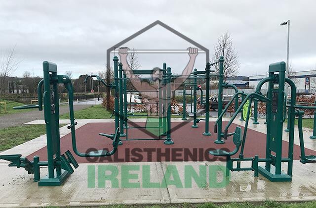 Outdoor calisthenics workout equipment in Dungarvan, Waterford, featuring bars and fitness structures for bodyweight and functional training